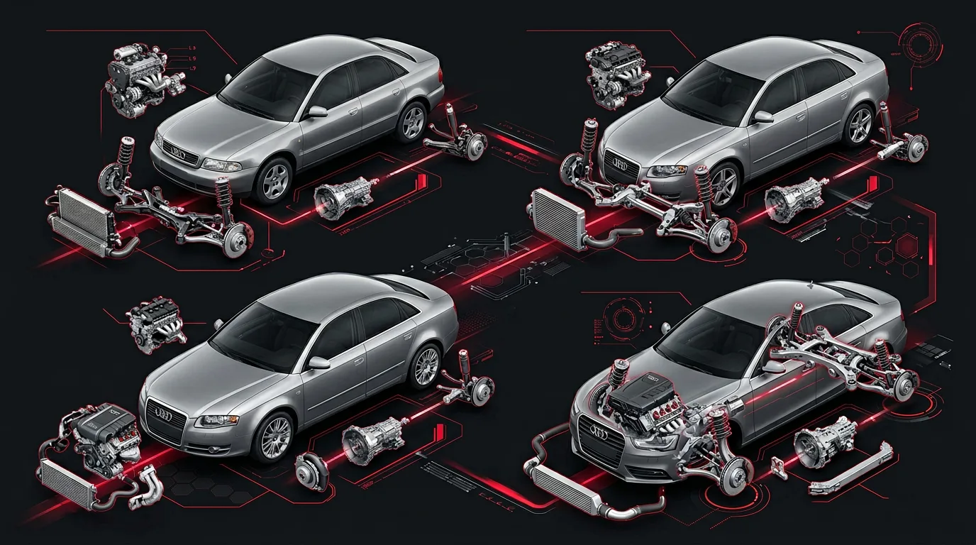 Audi A4 generations B5 B6 B7 B8 parts overview