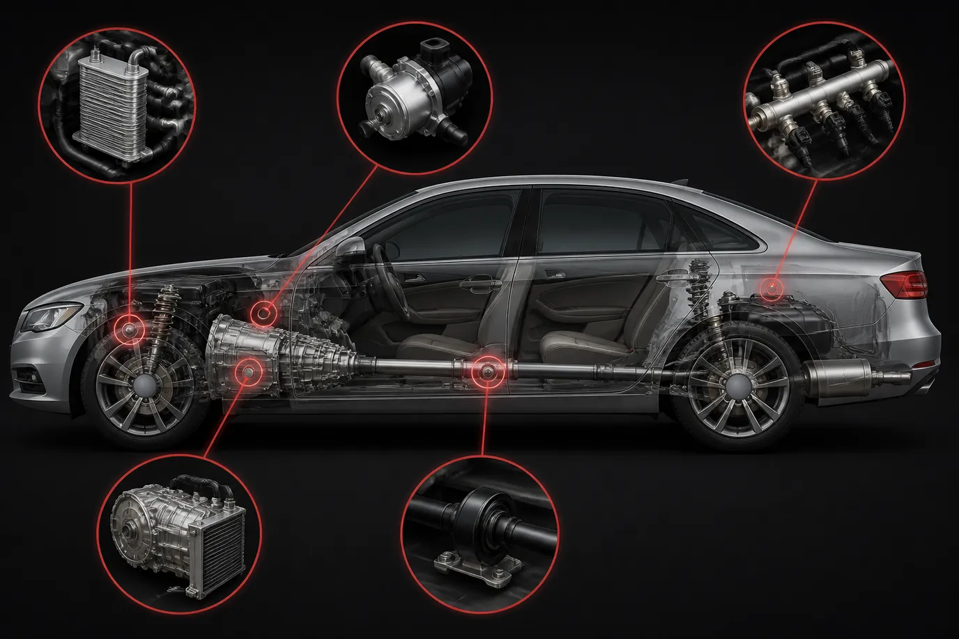 Audi A6 common problem areas: oil cooler, automatic gearbox and ATF cooler, electric coolant pump, centre propshaft bearing and fuel system